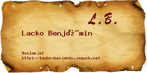 Lacko Benjámin névjegykártya